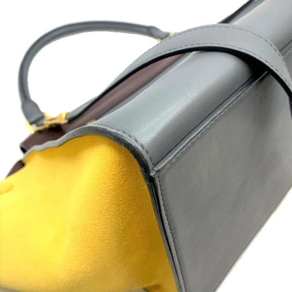 CELINE Trapeze Handbag Gray Dark Brown Yellow Leather Suede strap Shoulder bag - Picture 5 of 11